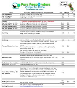 Pet Sitting and Pet Walking Fee Schedule